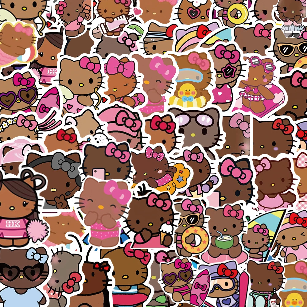 

10/30/66pcs Black Skin Hello Kitty Stickers Cute Decal for Kid Toy DIY Notebook Laptop Phone Case Funny Cartoon Graffiti Sticker