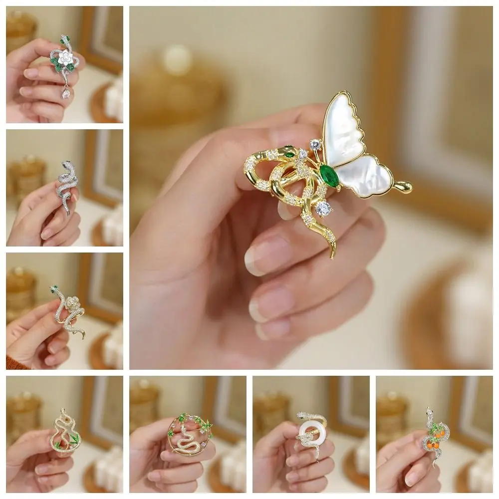 مزاجه الحيوان زودياك الأفعى بروش الحد الأدنى مجوهرات حجر الراين طوق دبابيس تألق شارة ثعبان التلبيب دبوس مكتب #6