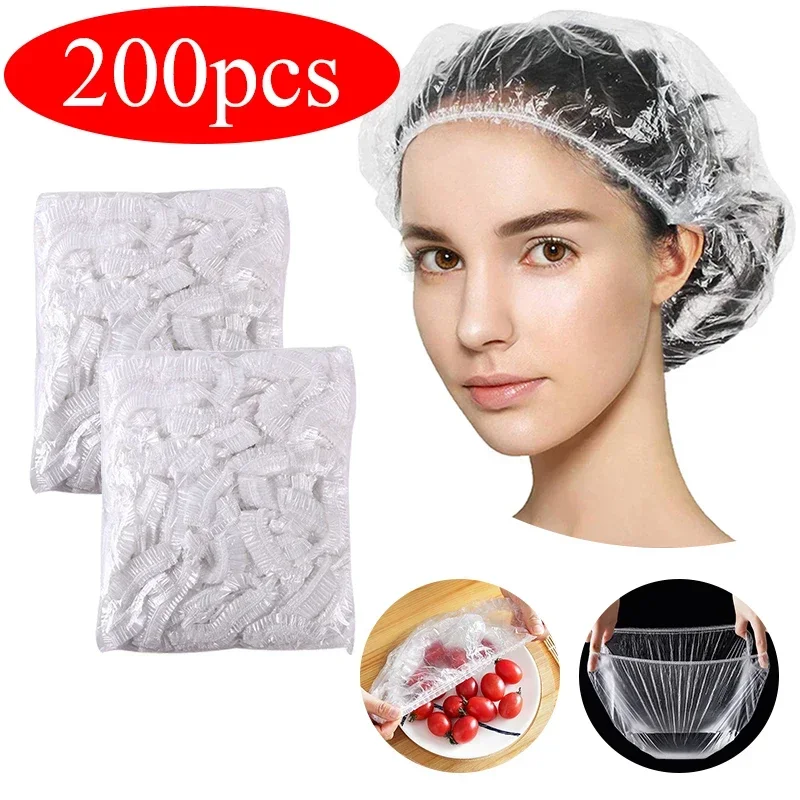 100/200Pcs Disposable Shower Cap Elastic Mesh Shape Waterproof Non-woven Bath Hat for Extension Clear Beauty Hair Hat Shower Cap