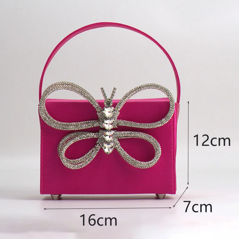 Ladies' new satin small square bag fashionable butterfly inlaid diamond gift box bag super sparkling retro full diamond handbag