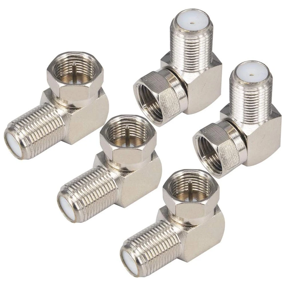 5pcs Type F 90 Degree Antenna Adapter Coaxial Connector RG6 Right Angle F Type Coax Adapter F Male to F Female TV Adapter
