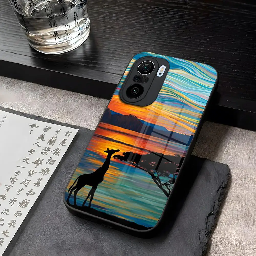 giraffe illustration Tempered Glass for Xiaomi 14 12 Lite Pro 13 11t lite POCO M6 M5 X6 X5 X3 NFC F5 F6 Pro Cover