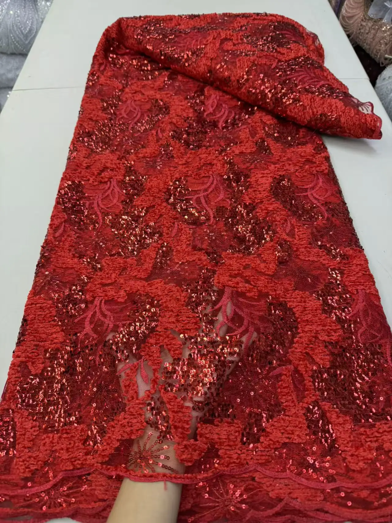 2026 Nigerian High-Quality Tulle Lace Fabric Jacquard Beads Embroidery Net Cloth for Prom Dresses Sewing 5 Yard African Style