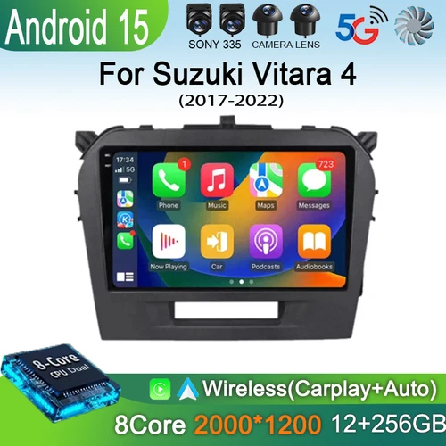 Imagen 2 del producto Radio de coche Android 15 Carplay Auto para Suzuki Vitara 2015 2016 2017 2018 2019 reproductor de vídeo Multimedia navegación Gps Audio estéreo