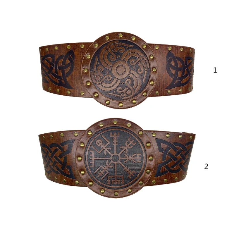 2024 New Vintage Embossed Wide Belt Nordic Faux Leather Armors Belt Men Cosplay Knight Corsets Belt Halloween Costume