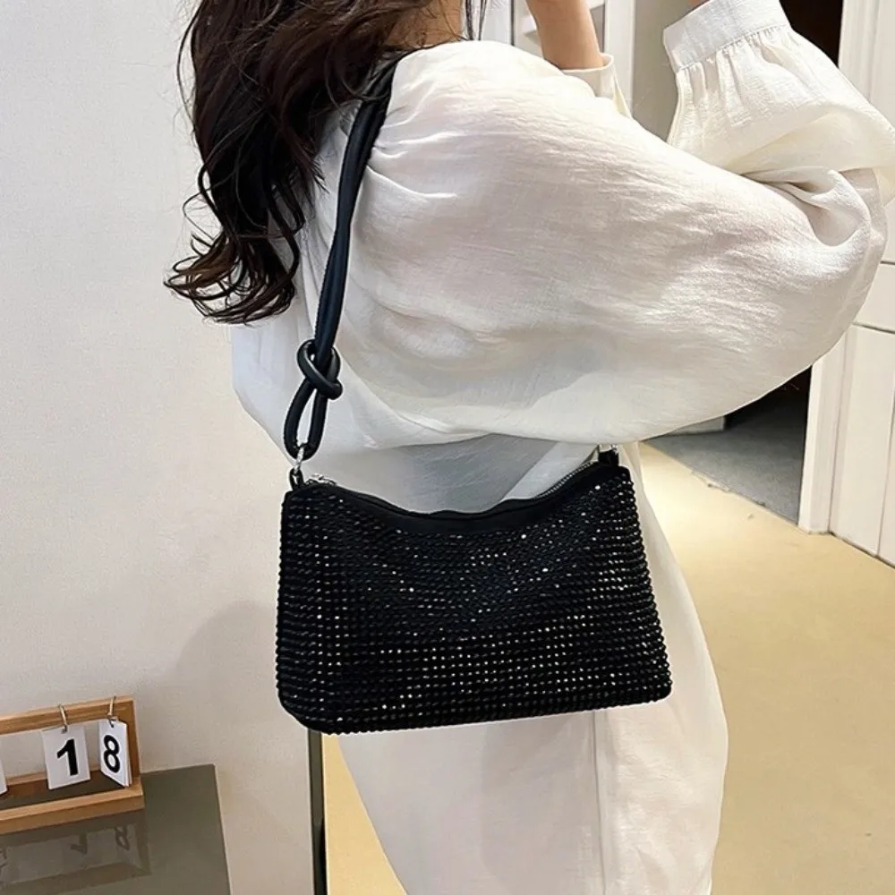 Shiny Evening Banquet Bag Underarm Bag Adjustable Glitter Shoulder Bag Crossbody Bag French Style Rhinestone Hand Bag Wedding