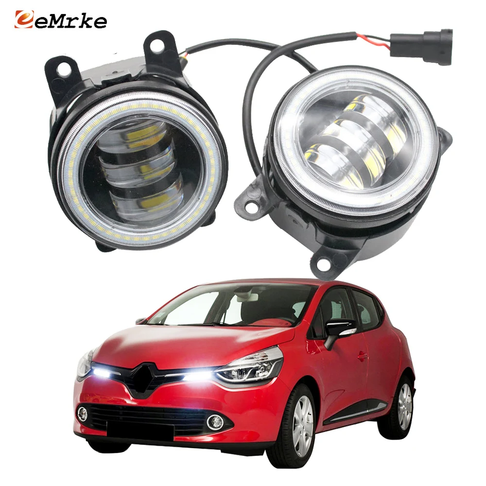 

Пара светодиодных противотуманных фар + DRL для Renault Clio 4 BH KH 2014 2015 2016 Автомобильные противотуманные фары с линзами ангельские глазки дневные гало для бега