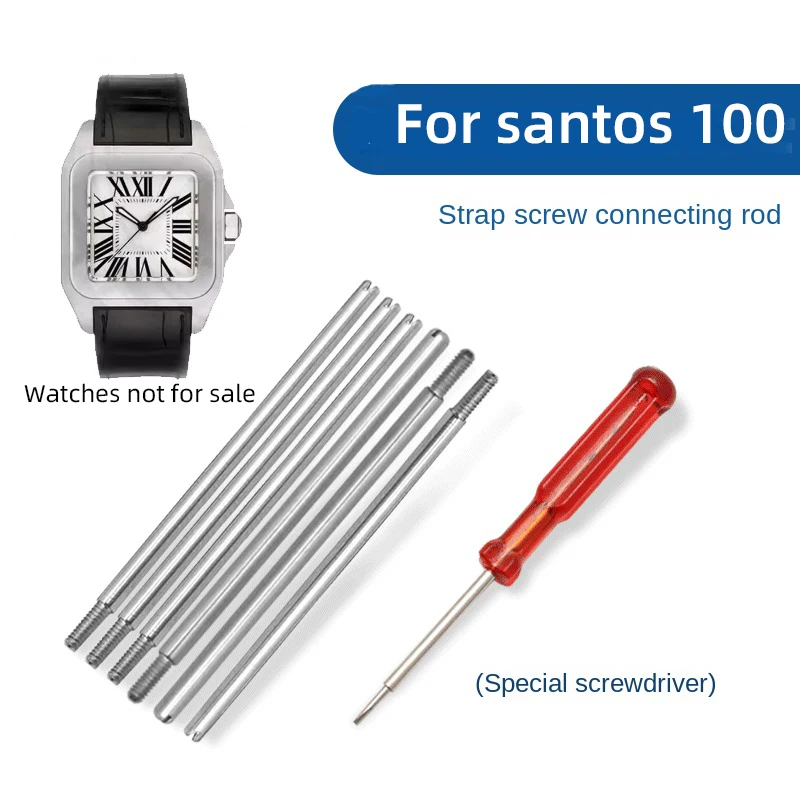 Accesorios de reloj con pasador de 30,5mm y 26,5mm para cabeza de reloj Santos, varilla de tornillo con correa de silicona/cuero, biela Santos, varilla de reloj Santos