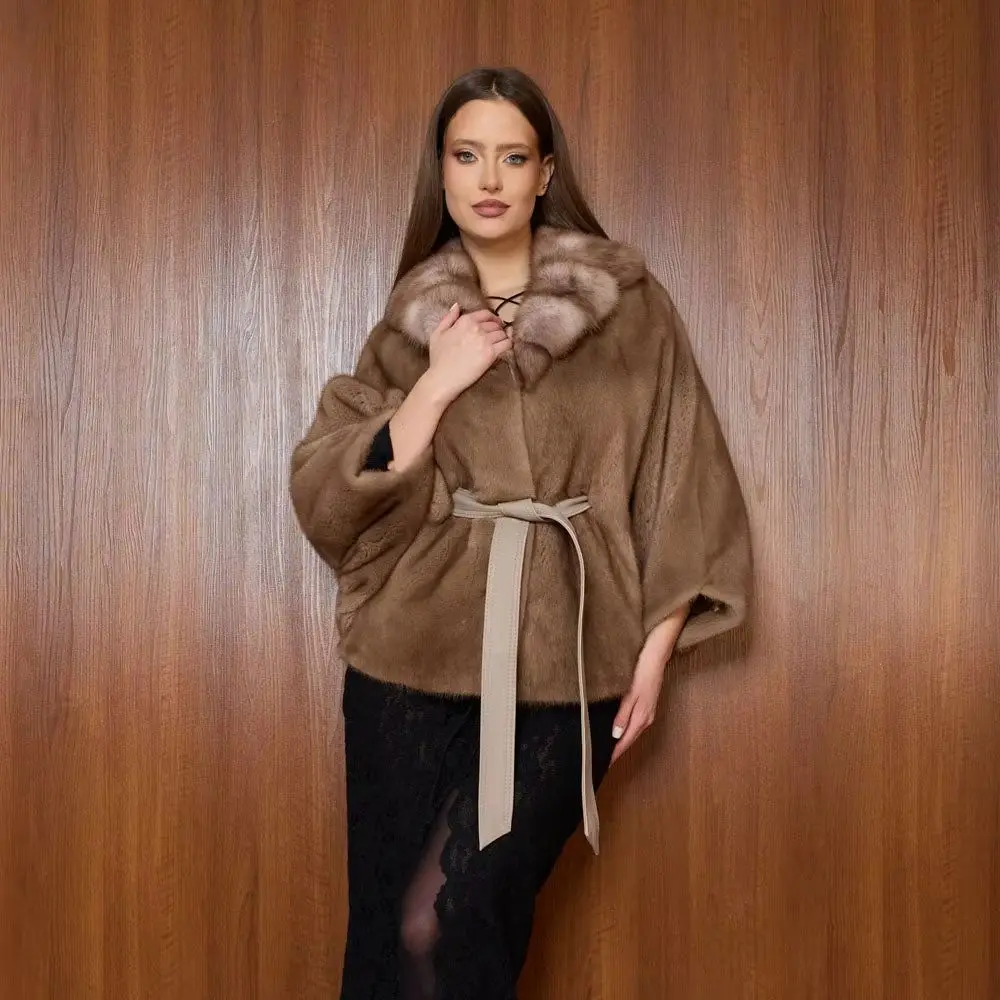 Women's Faux Fur Belted Cape Coat 4