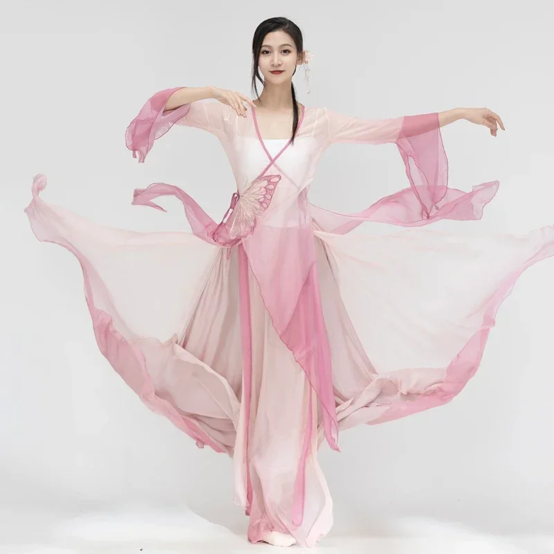 

Chiffon Cardigan Practice Dance Clothes Body Rhyme Long Outer Gauze Folk Dancewear Classical Fan Dancer Performance Costumes