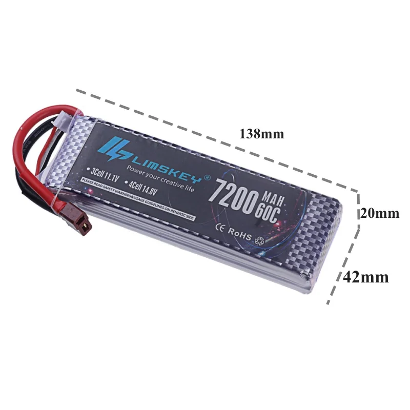 Batterie Fuchsia 2S 7200mAh, 7.4V, 60C, avec prise Dean, compte 60, pour voiture RC, camion, véhicule Bumosquito, Losi Slash, hélicoptères, pièce de modèle de course