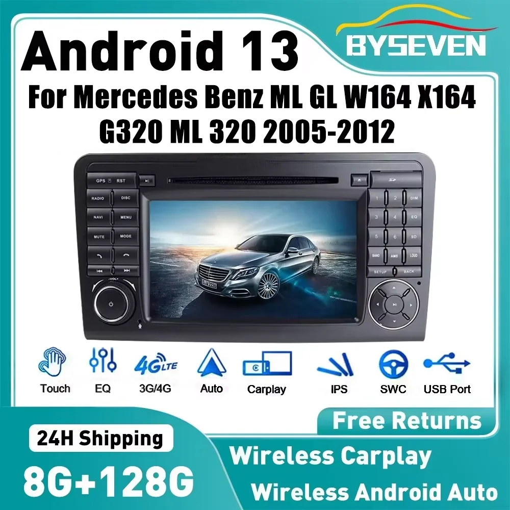 BySeven Android 13 For Mercedes Benz ML GL W164 X164 G320 ML 320 2005-2012 Car Multimedia Player GPS Navigation Head Unit Stereo