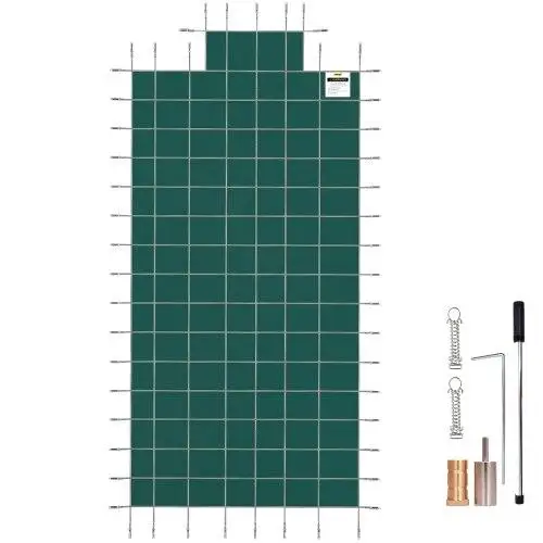 20x40ft Rectangle Inground Pool Safety Cover - Green Mesh with Solid Steps for Winter