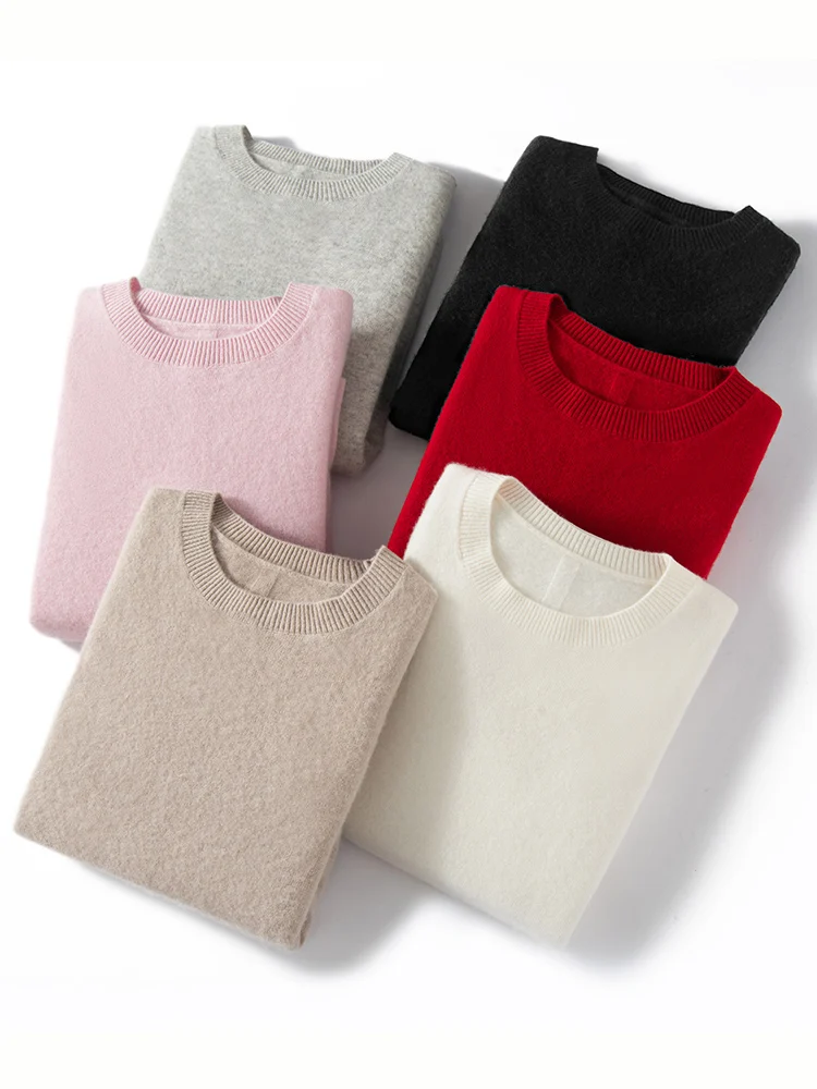TLOML 신상 여성용 100% 캐시미어 스웨터 O넥 반소매 풀오버 심플 스타일 가을 겨울 부드러운 루즈핏 캐시미어 니트웨어 탑