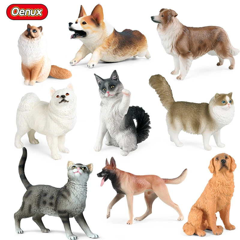 Oenux Cute Pet Animal Simulation German Shepherd Corgi Golden Retriever Persian Cat Dog Model Action Figures Collection Kid Toy