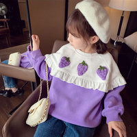 Girls Sweatshirt Autumn Fashion Strawberry Color Match Pullover 3-8 Years Old Children Casual Round Neck Long Sleeved Top