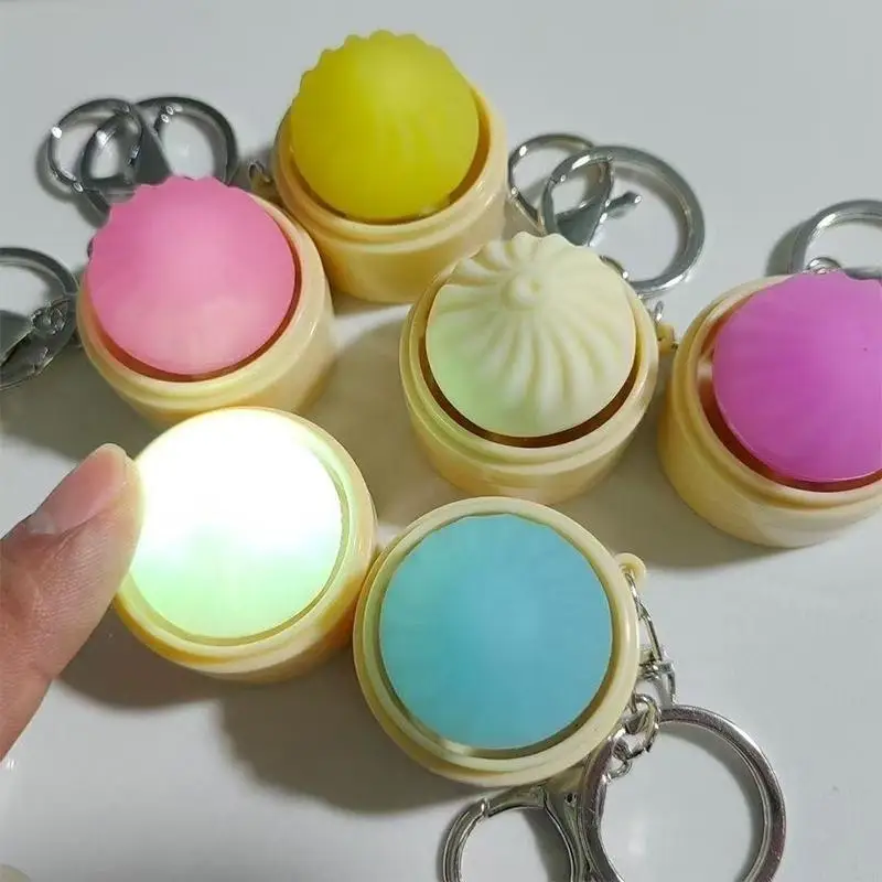 LED Bun Keyboard Clicker Keychain Mini Steamed Bun Stress Relief Sensory Fidget Toys For Autism ADHD Decompression Toy