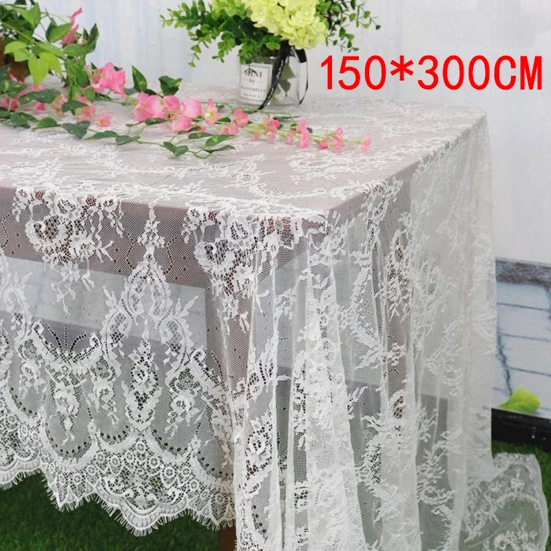 Fadesen new 150*300cm White Table Cloth Lace Decorative Hotel Wedding Party Dining Decorative Fabric Home Decor Lace Tablecloth