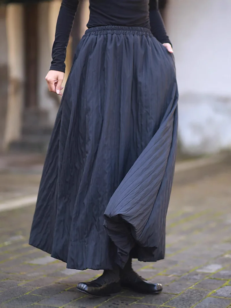 Tiyihailey Damen-Maxirock in A-Linie mit Taschen, elastischer Taille, schwarz, weiß, lang, Maxi-Herbst-Winter-Fleece, 2025, neu