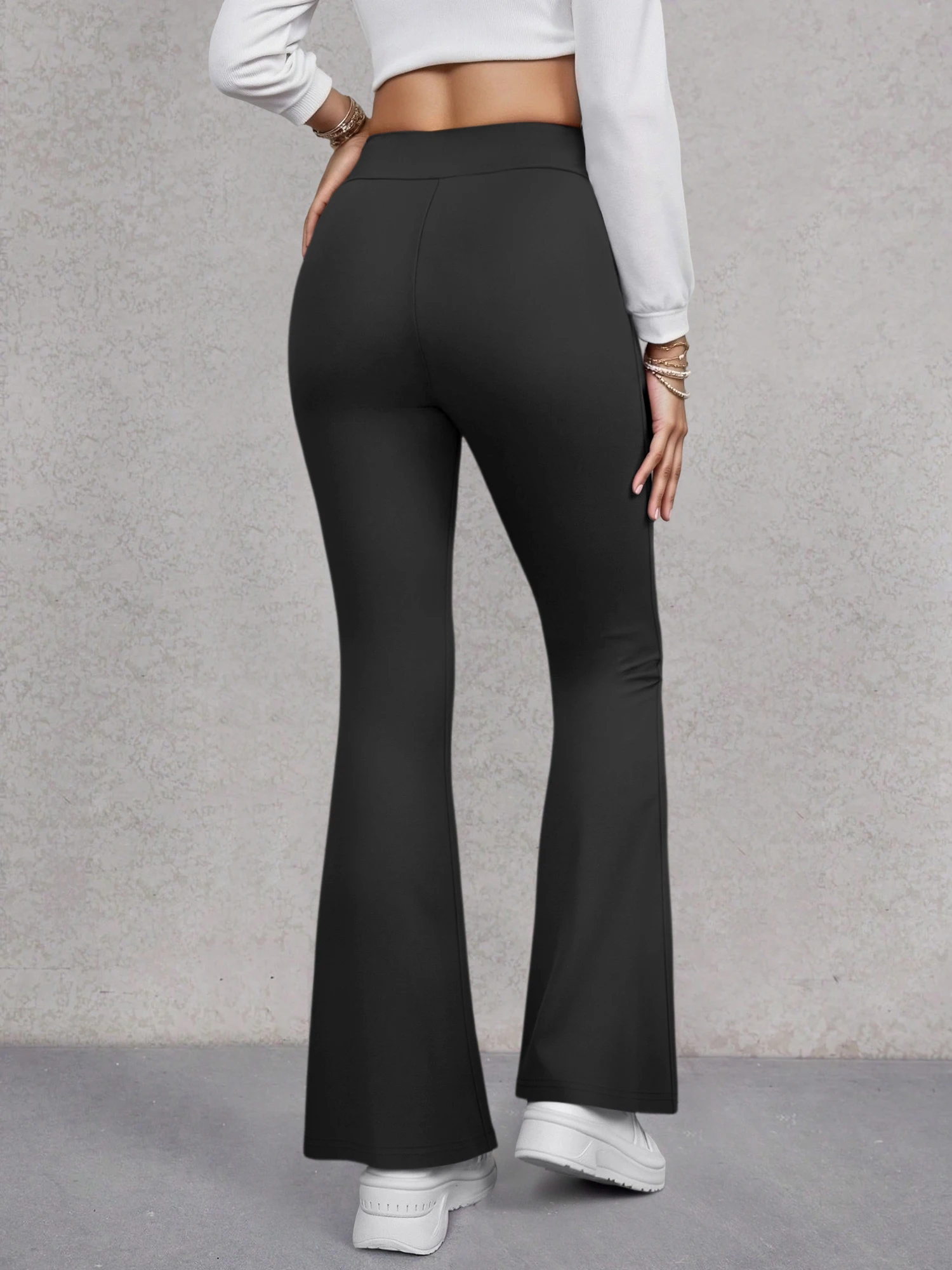 Streetwear High-Waist Flare-Hosen für Damen, dehnbare Bootcut-Leggings, Hip-Hop-Trendy-Schlaghosen mit Taschen für den Alltag. – Detail 10