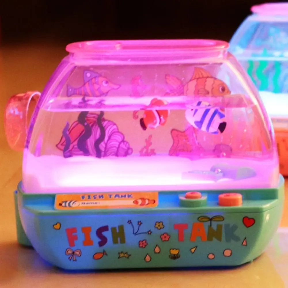 Jouet d'aquarium artificiel créatif, dessin animé avec musique et lumière LED, réservoir électrique, joli Mini Simulation d'aquarium de bureau