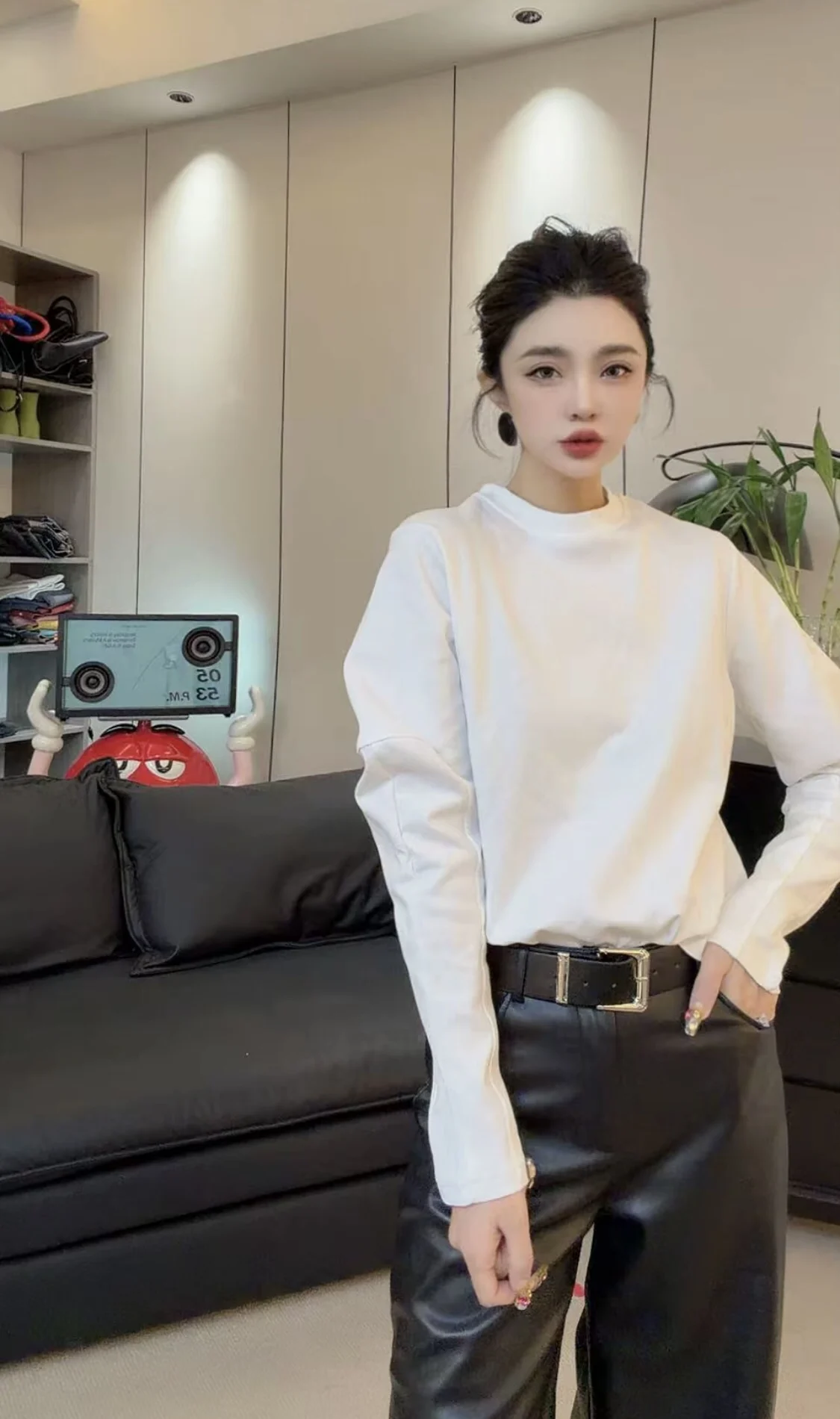 

Loose Casual Pure Color Faionable Women's Top New Arrival Winter 2025 Versatile Basic Design Simple Sle Ladies' Svel