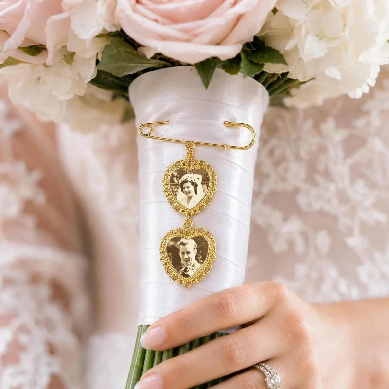 Personalised Bridal Bouquet Brooch, Customised Wedding Bouquet Heart-shaped Pendant Keepsake Bouquet Charm Wedding Keepsake Gift