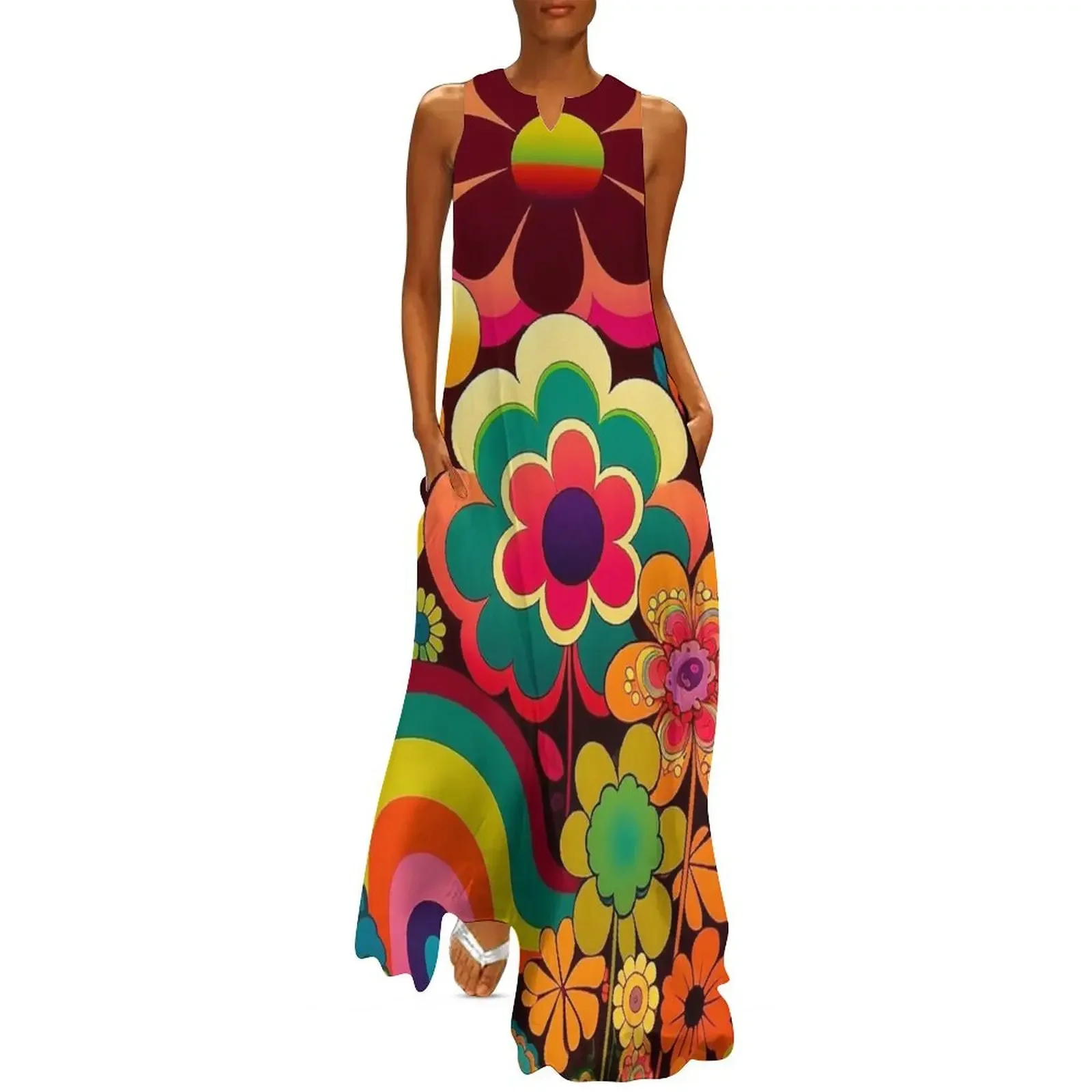 

1970s Flower Art Design Long Dress dress summer 2025 women evening dress women women clothes women's summer dresses 2025