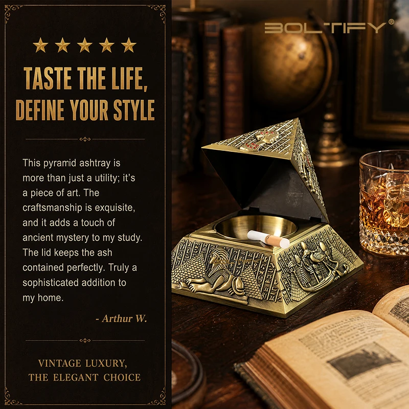 BOLTIFY European Egyptian Pharaoh Ashtray Tin Alloy Pyramid Design for Hotel Lounge KTV Home Decor
