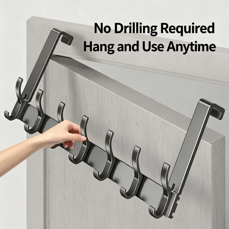 Long Punch-Free Door Back Hanging Rack, Bedroom Door Behind Clothes Hanger Hook, Over Door Garment Storage Organizer