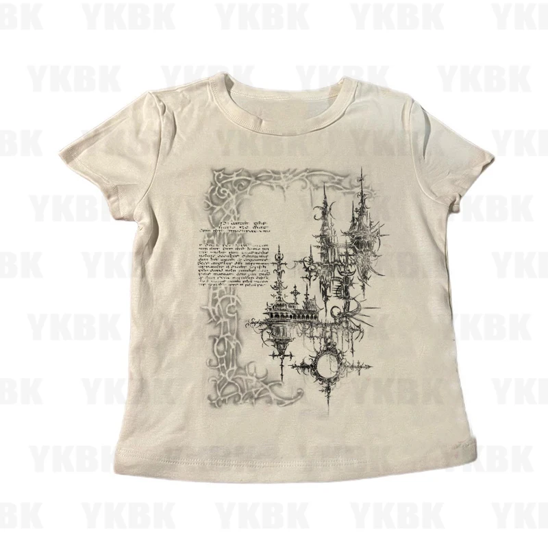 Harajuku الشارع الشهير النساء فتاة الشرير فضفاضة طويلة الأكمام س الرقبة لطيف تيز موضة عادية أنيمي طباعة Y2k تي شيرت الجمالية خمر #6