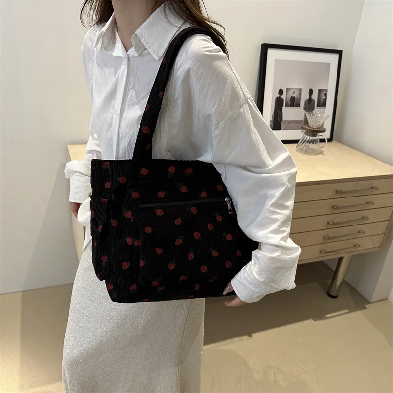 Shoulder Bag Large Capacity For Travel Corduroy Handbag Versatile Shoulder Handbag Women Tote Bag Commute Notebook Schoolbag New