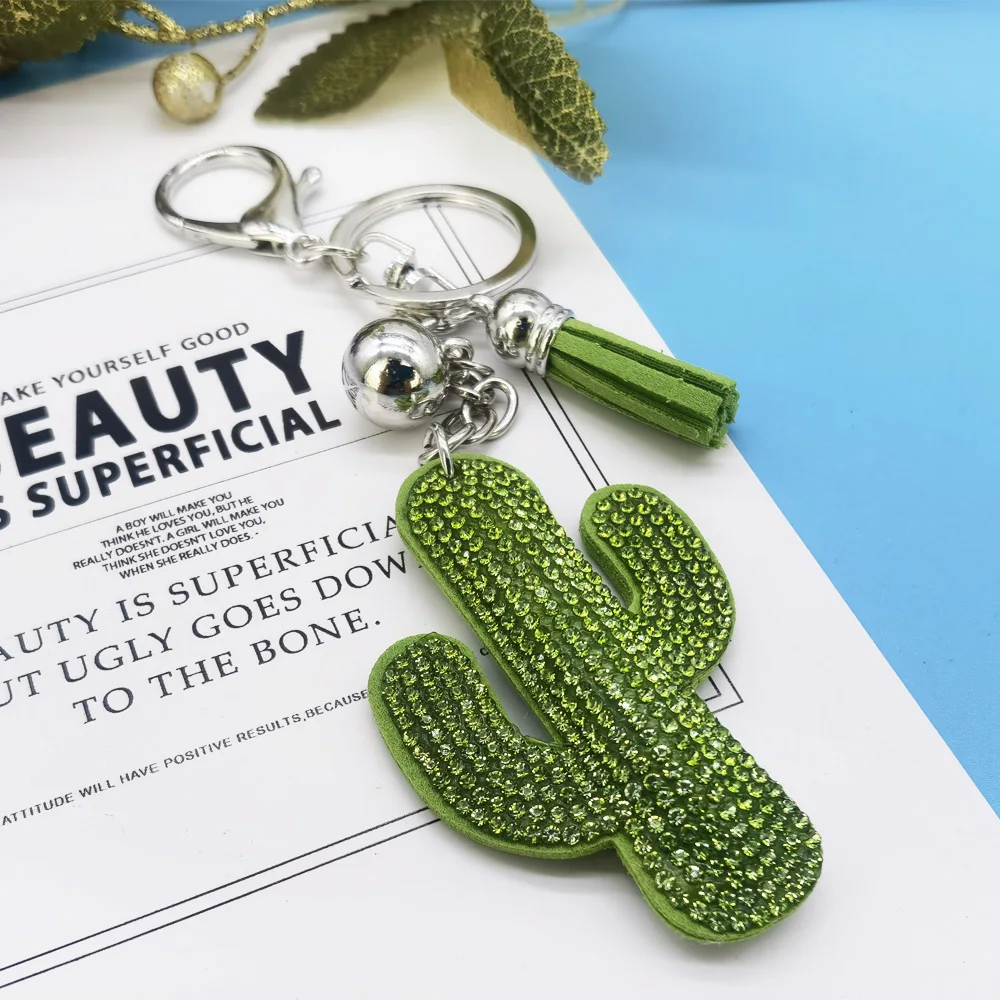 Fashion Creative Cactus Crystal Rhinestone Keyrings Key Chains Rings Holder Purse Bag For Car Lovely Keychains