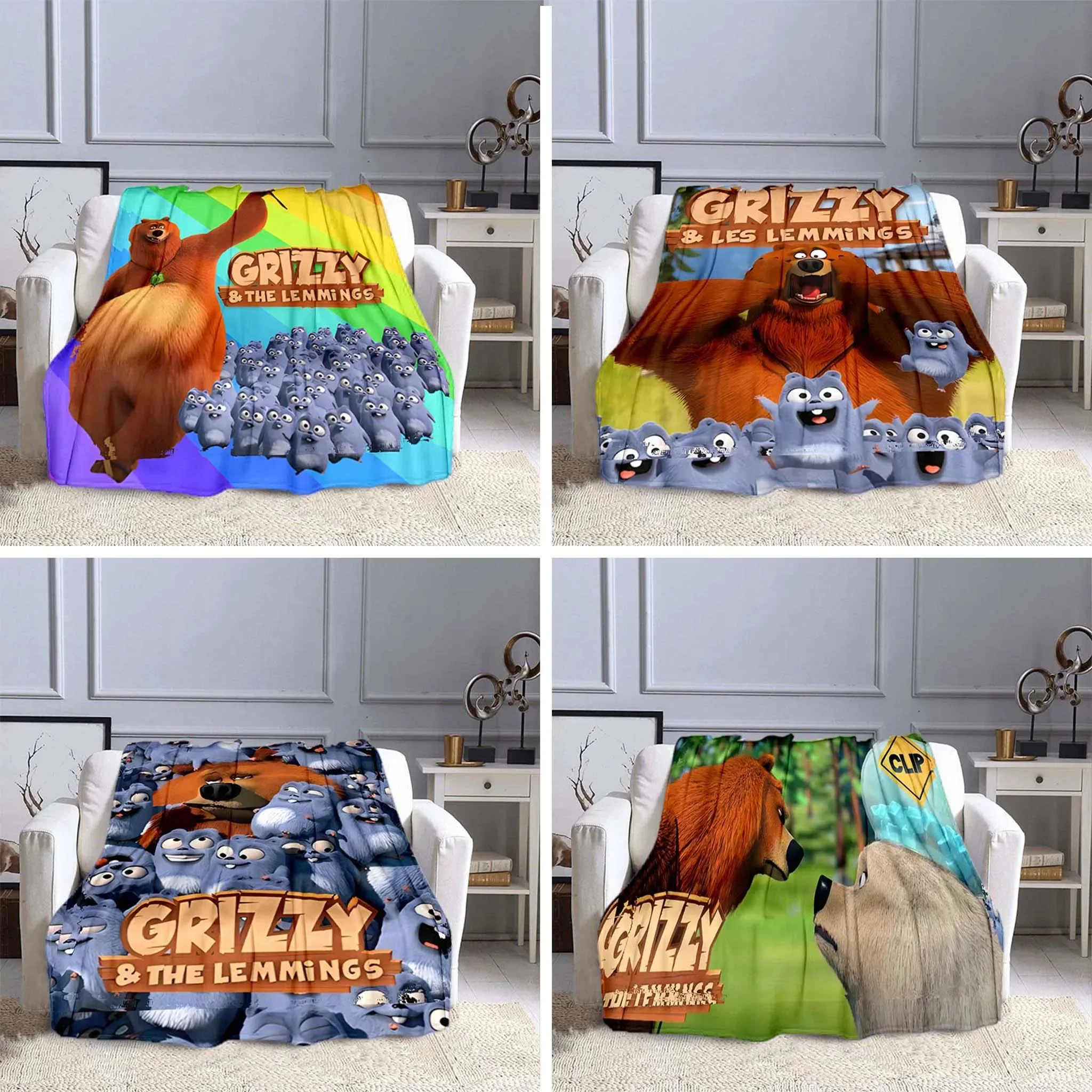 

Cartoon Grizzy N Lemmings Blanket Soft Sofa Cover Throw Blanket Fleece Tapestry Lightweight Warm Bed Blankets for Bedroom Couch