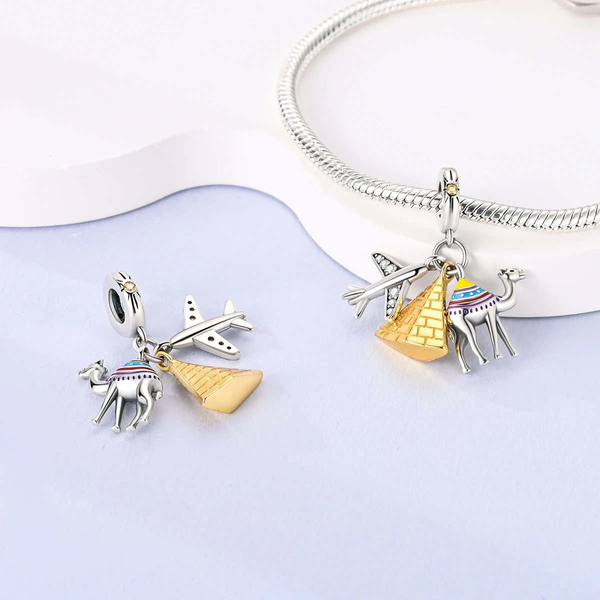 Silver Plated Charms For Bracelet Travel Luggage Airplane Beads Charms Fit Original Bangle Pendant Dangle Women Fine Jewelry