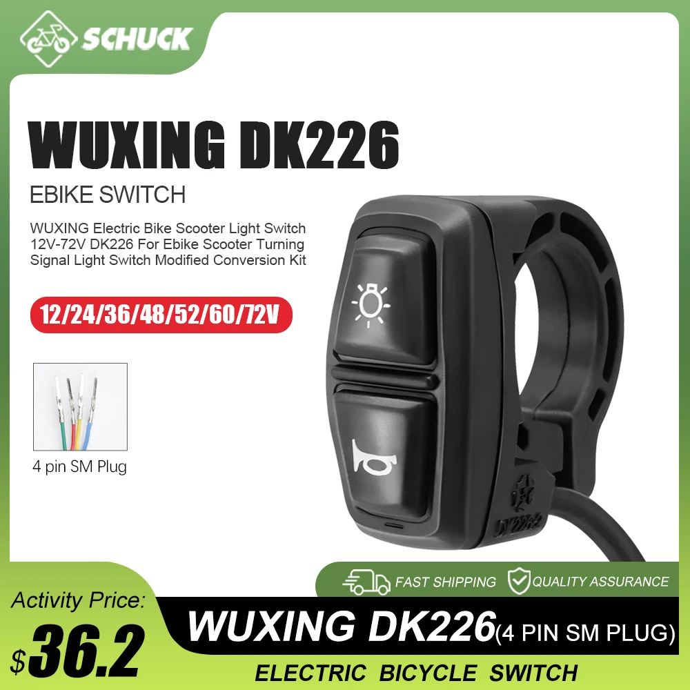

E-bike Light Switch 12-72V WUXING DK226 Ebike Lamp and Horn Switch for Electric Bike Scooter Motorcycle Button DIY Parts