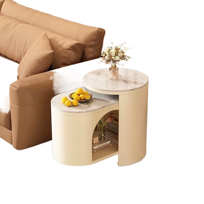 Light luxury living room sofa rock slab edge few movable corner few trolley feeling cream wind side cabinet coffee table