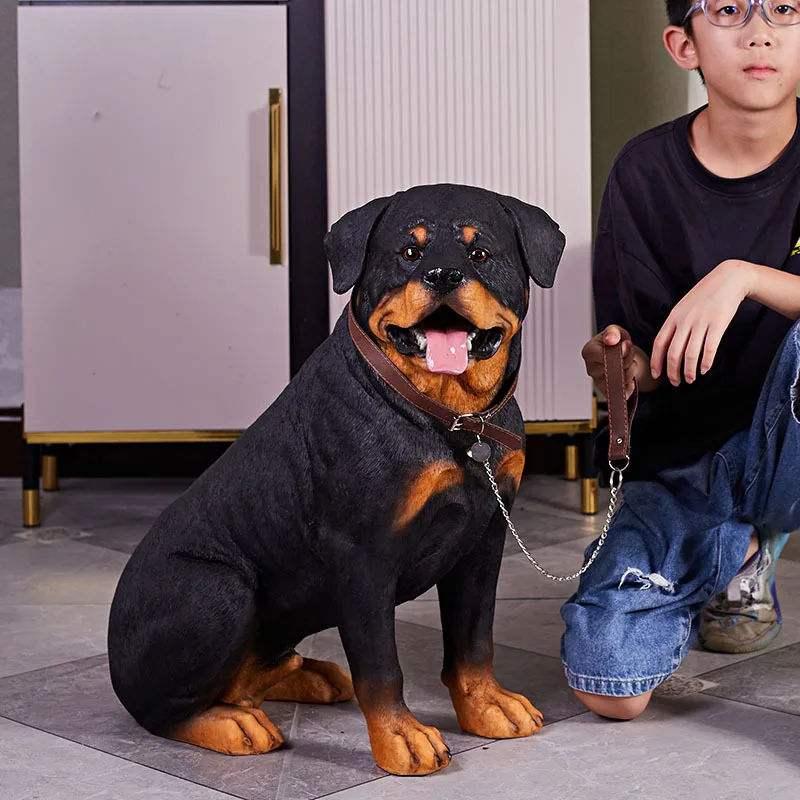 Realistic Figurine Rottweiler Model Living Room Entrance Home Decoration Doorway Guard Dog Sculpture Housewarming Gift