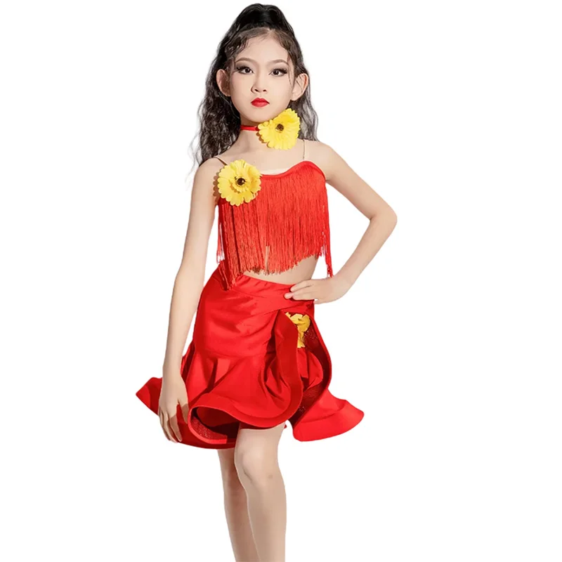 

Cha Cha Rumba Latin Dance Dress Girls Samba Tango Dance Clothes Girls Performance Suit Kids Latin Practice Dress Dance Costume