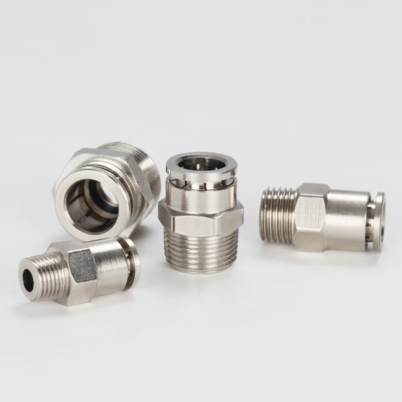 Air Fitting Brass Nickle Plated Straight PTC(Push To Connect)  Adapter Metal Pneumatic Fitting