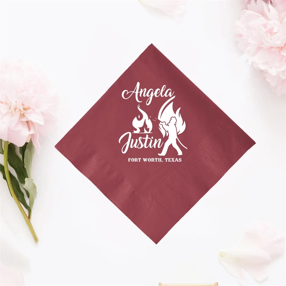 

50PCS Firefighter Design Napkin as Favors and Gifts, Personalized Beverage Wedding Napkin as Favor, Custom Wedding Napkins, Wedd