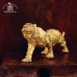 Solid Brass Big Tiger Statue Desktop Ornament Tea Pet Gold Color Animal Figurines Paperweight Home Decoration Crafts Accessories