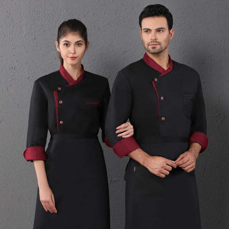 Primavera outono mangas compridas cozinha chef uniforme de trabalho bordado nome impressão logotipo hambúrguer pastelaria camisa jaqueta