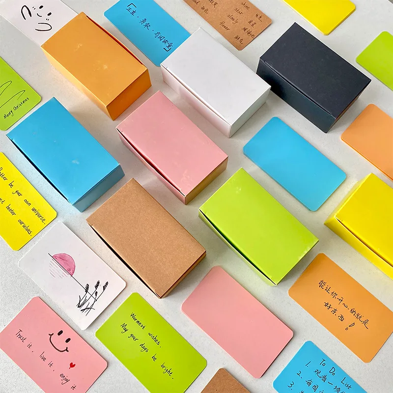 Memo Pad Colorful Blank Small Card Box Thickened English Word Square Note Memo Message Hard Cardboard Wholesale Office School