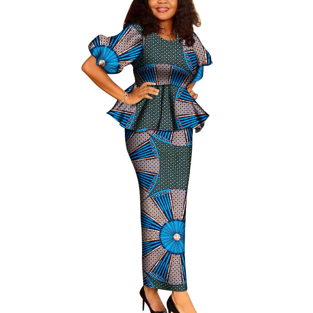 BAUMWOLLE Ankara Dashiki Afrikanische Drapierte Tops und Rock Sets für Frauen Büro Vestidos Afrikanische 2-teilige Röcke Sets Kleidung WY6707
