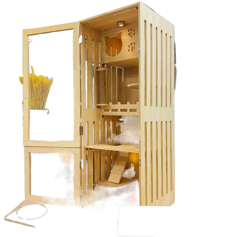 

Solid wood luxury cat house, cat nest, cat cage, display cabinet, breeding cage, integrated large space pet