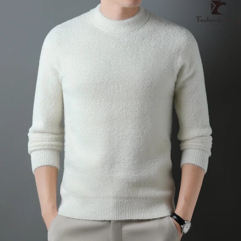 Fashion Thickening Warm Sweater Men's Half Turtleneck Solid Color Pullover Long-sleeved Wool Sweaters Clothing