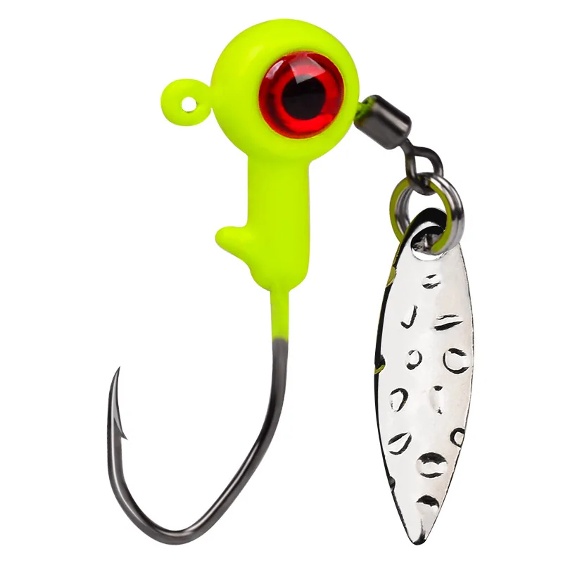 10pcs Weights Jig Head Fishing Hook with Spinner Spoon Mini Ice Barbed Jigging Single Fishhooks for Bass Trout Soft Lure Worm
