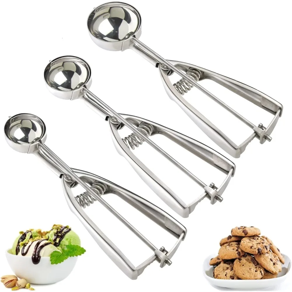 

Baking Ice Cream Scoop Kitchen Tools Stainless Steel Spring Handle Mashed Potato Watermelon Ball Spoon Home Kitchen Accessories