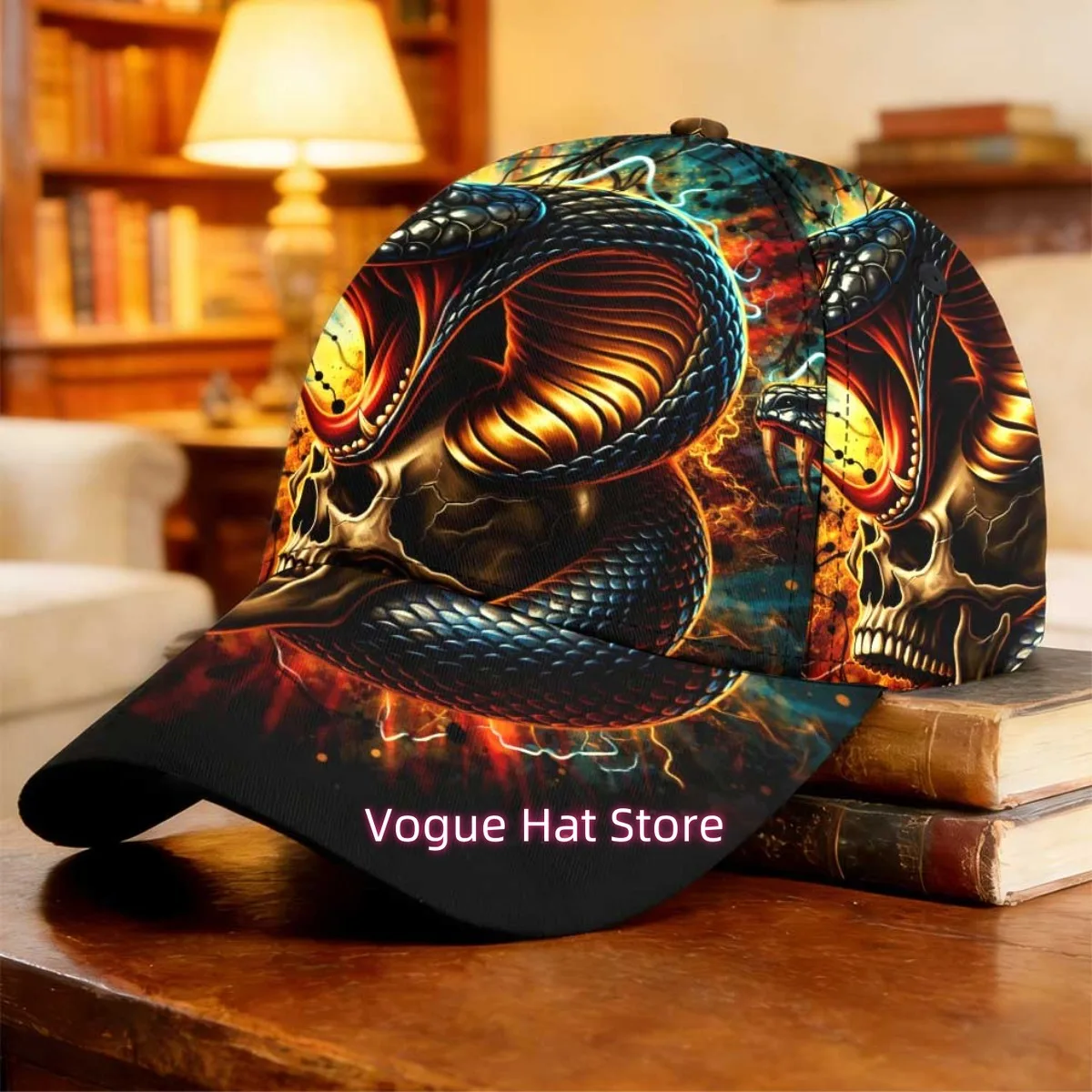 1pc 2D Flat Printing Fire Serpent Skull Baseball Cap Comfortable Lightweight Outdoor Sports Running Mother's Day Gift Driver Cap